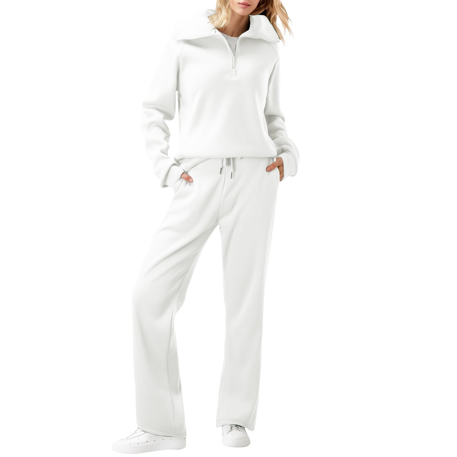 OVINYER Women Two Piece Outfits Sweatsuits Loungewear Sets Quarter Zip