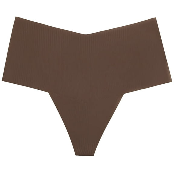 OVINYER Womens Seamless Ice Silk Thong Cotton Underwear Medium Waist Large Size Thong Underwear Underpanties Sexy Panties For Female