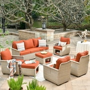 OVIOS  7-piece Patio Pet-Friendly Wicker Multi-function Furniture Red/Orange