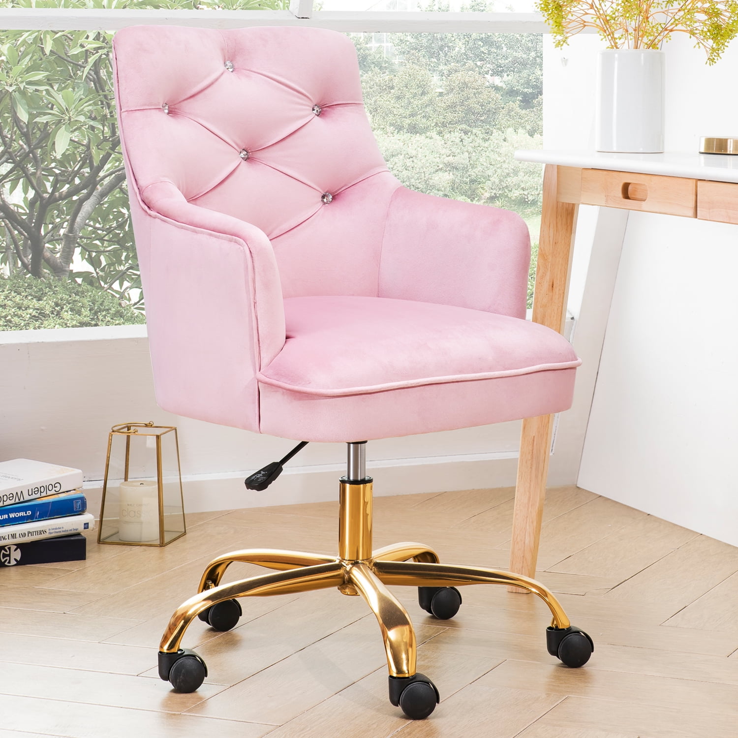 Ovios Moiran Pink Contemporary Ergonomic Adjustable Height Swivel