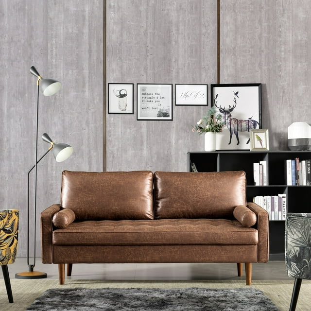 OVIOS MidCentury SUEDE Leather Sofa, Deep Seat, ButtonTufted Design