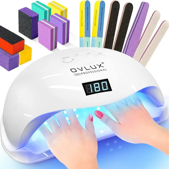 OVLUX UV LED Nail Lamp 180W, Professional Nail Dryer Machine, Best Gel UV LED Nail Lamp for Fingernail & Toenail Gel Based Polishes - Nail Curing Light with 57 pcs LEDs, 4 Timer Settings E22
