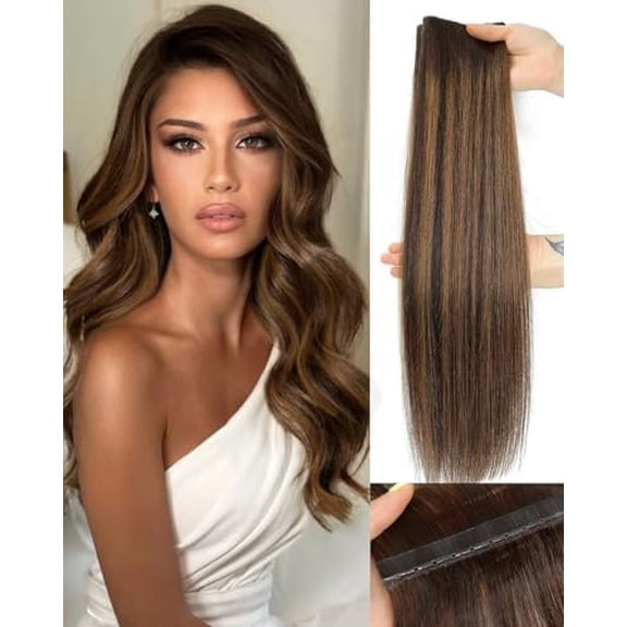 OVO Hair Extensions Real Human Hair Hand Tied Invisible Weft Hair Extensions for Volume & Length Lightweight, -Looking(#P2/8/T2,16Inch)