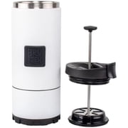 OVRLNDR Travel Coffee French Press, 24 fl.oz Capacity, Double Wall Vacuum Insulated, Easy To Clean Removable Bottom, No Spill Lid, On The Go Coffee Brewing Snowflake White
