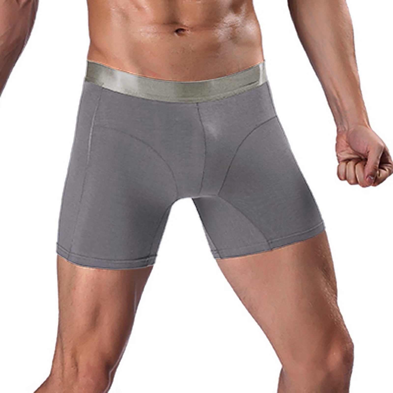 OVTICZA Boxer Briefs for Men Sexy Long Leg Anti Chafing Underwear Gray 2XL