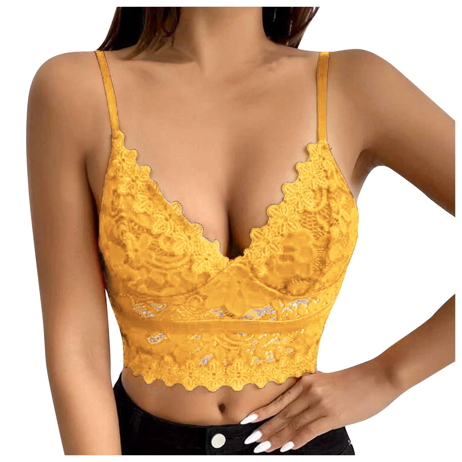 OVTICZA Camisole Bra for Women Tube Top Bralette Wireless Bra Yellow  2X-Large