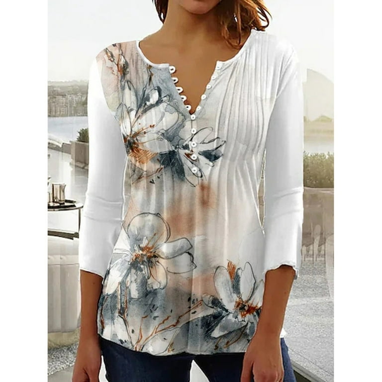 OVTICZA Cute Women's Spring Tops 3/4 Sleeves Floral Spring