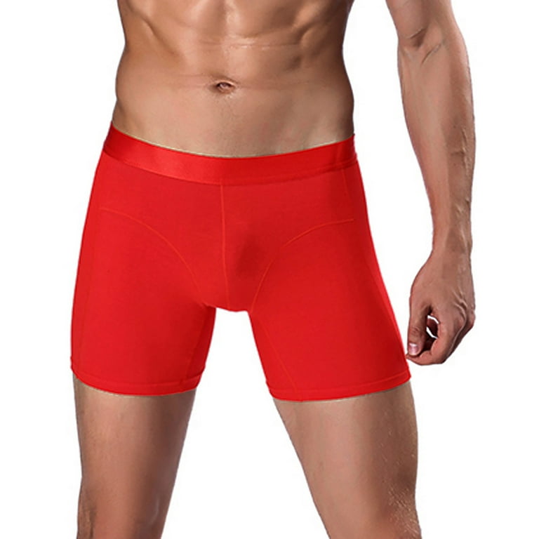 OVTICZA Men's Boxer Briefs Long Leg Anti Chafing Moisture Wicking Sexy  Underwear, Red XL