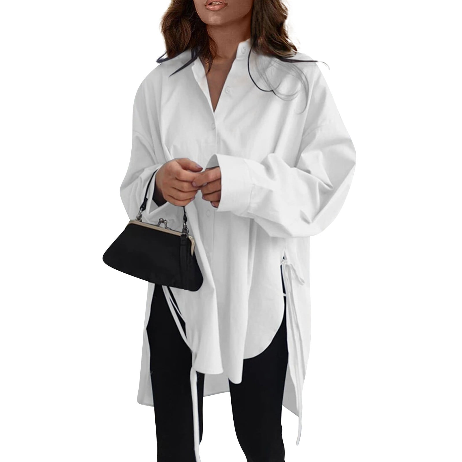 Women's Long Sleeve Button Down Solid Top