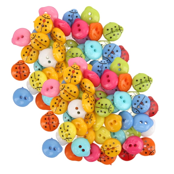 OVTSC 100 Pcs Ladybug Buttons Durable Bright Color Resin Button for Sewing Craft and DIY Clothing Installation, 0.53 inches / 13.5 mm Multicolored Cartoon Beetle Novelty Fasteners Pack