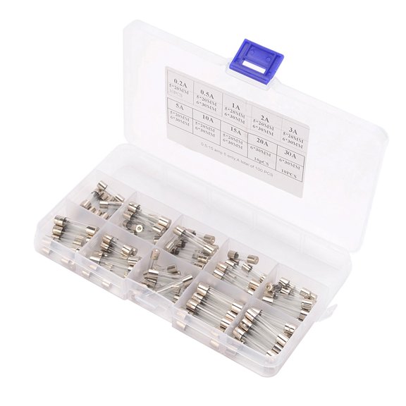 OVTSC 100Pcs Fast-blow Car Glass Fuses Tube Assorted Kit 0.2A-30A Automotive Fuse Blocks Replacement for Vehicles, 5x20mm / 0.2-0.79 inches, 6x30mm / 0.24-1.18 inches