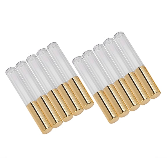 OVTSC 10pcs Premium Transparent Lip Gloss Empty Tubes, 1.5ml Mini Refillable Travel DIY Liquid Lipstick Bottles / 0.05 fl oz Clear Cosmetic Containers with Gold Caps and Leak-Proof Plugs