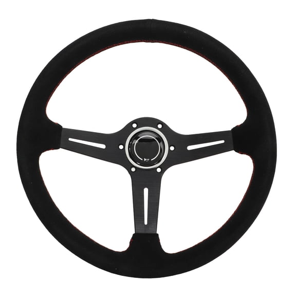 OVTSC 14in Suede Racing Steering Wheel with Red Stitching & Black Frame - Universal Fit for Cars, Enhances Handling & Control (14 inches / 35.5 cm)