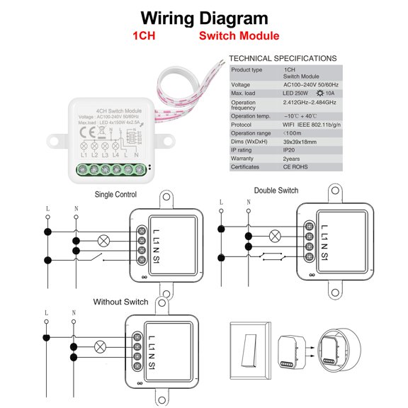 OVTSC 1CH Zigbee Mini Smart Switch Relay Module Support 2 Way Control Switch for Smart Home Automation, Works with Alexa Home