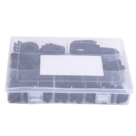 OVTSC 200pcs Plastic Nylon Cable Clamps R Type P Type Wire Clip Fasteners Assorted Box for Cable Management and Cord Organization, Black (3/16 to 1 inches / 0.48 to 2.54 cm)