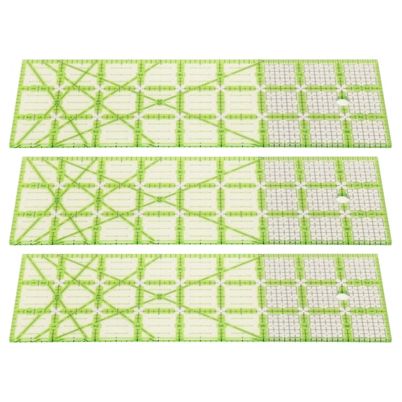 OVTSC 3pcs Quilting Ruler Set, 9 inches / 22.86 cm Large Rectangle Inch Scale Acrylic Clear Sewing Rulers with Green Guide Lines, Heavy-Duty Precision Fabric Ruler for DIY Stitching Project