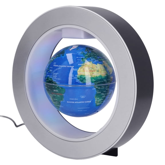 OVTSC 4-Inch Magnetic Levitation Floating Globe Office Desk Decor with LED Light 100-240V, 3.9 Inches / 10 cm Rotating World Map Globe, Blue