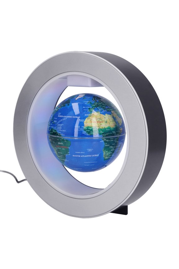 4-Inch Magnetic Levitation Floating Globe Office Desk Decor with LED Light 100-240V, 3.9 Inches / 10 cm Rotating World Map Globe, Blue