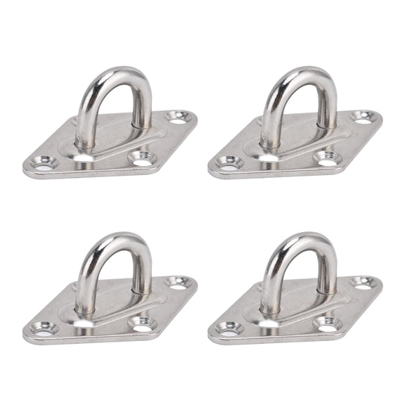 OVTSC 4 Pack 304 Stainless Steel Eye Plate Rust Resistant Eye Plate Hook for Fix Ropes Steel Wires, Silver