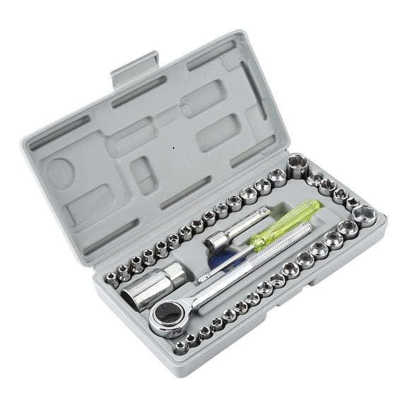 OVTSC 40-Piece Car Motorcycle Wrench Socket Set, Professional Mechanic Repair Tools, 1/4 & 3/8-inch Drive Sockets Case / 24x12x4 cm