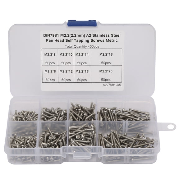 OVTSC 400pcs M2.2 Stainless Steel High Strength Self Tapping Screws Assortment Kit (5.1 inches / 13 cm)