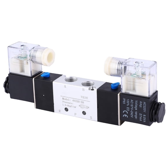 OVTSC 4V220-08 Pneumatic Solenoid Air Valve 2 Position 5 Way Directional Control Gas Valve, AC 220V Standard Power, Heavy Duty Aluminum Alloy, 1/4 inches / 0.635 cm NPT Port Inlet Size