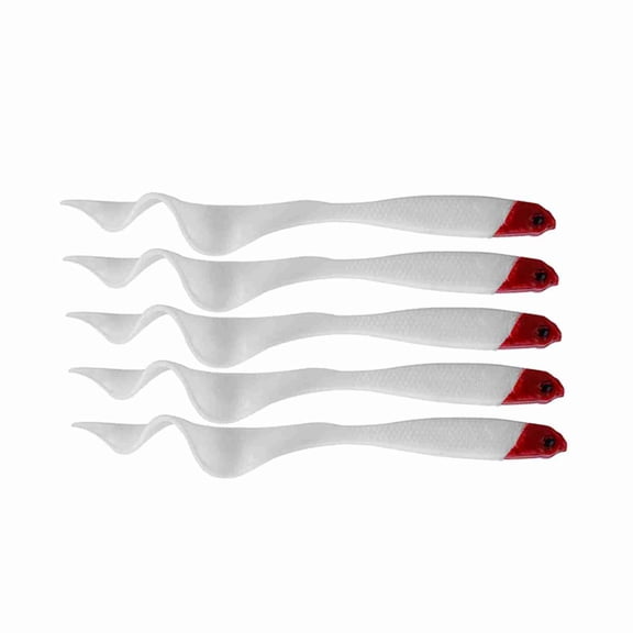 OVTSC 5pcs Red Head Soft Fishing Lures Tail Baits, 5.12 inches / 13 cm PVC Artificial Fish Lure Tackle