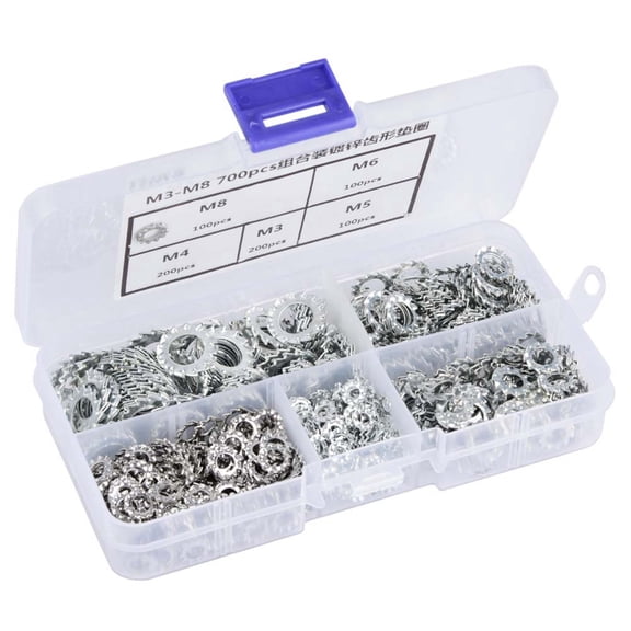 OVTSC 700-Piece Galvanized Serrated Toothed Lock Washer Flat Set Heavy Duty Assorted Fastening Hardware Kit M3 M4 M5 M6 M8 with Storage Case 14x8x4 Inches / 35.5x20.3x10.1 CM
