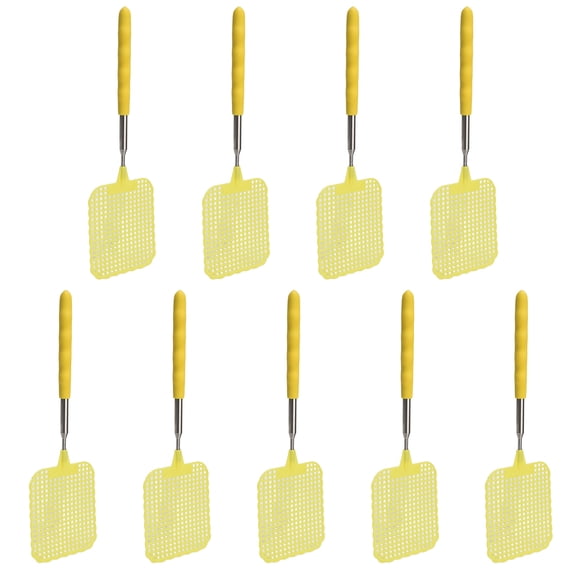 OVTSC 9PCS Retractable Fly Swatter Set Telescopic Extendable Pest Control Tool for Indoor Outdoor Use Long Stainless Steel Handle 28.3 inches / 72 cm Yellow