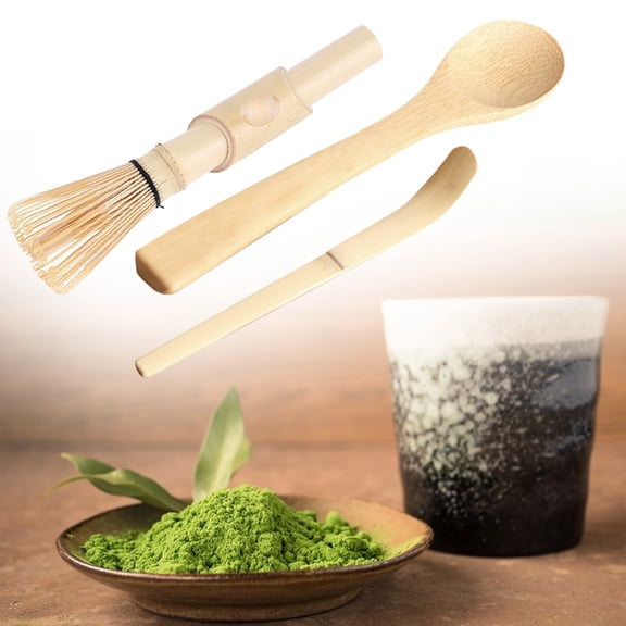 OVTSC Authentic Japanese Bamboo Matcha Making Set 3-Piece Elegant Tea Whisk Chashaku Scoop and Teaspoon Traditional Kit for Ceremonial Green Tea Frothy and Lump-Free Experience (5.91 Inches / 15 cm)