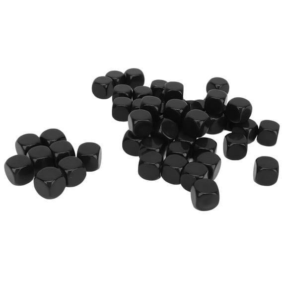 OVTSC Black Blank Six Sided Dice 50PCS Set Round Corner Plastic 0.6 inches / 1.52 cm Cubes for Board Games DIY Stickers Math Teaching Classroom Party Favors
