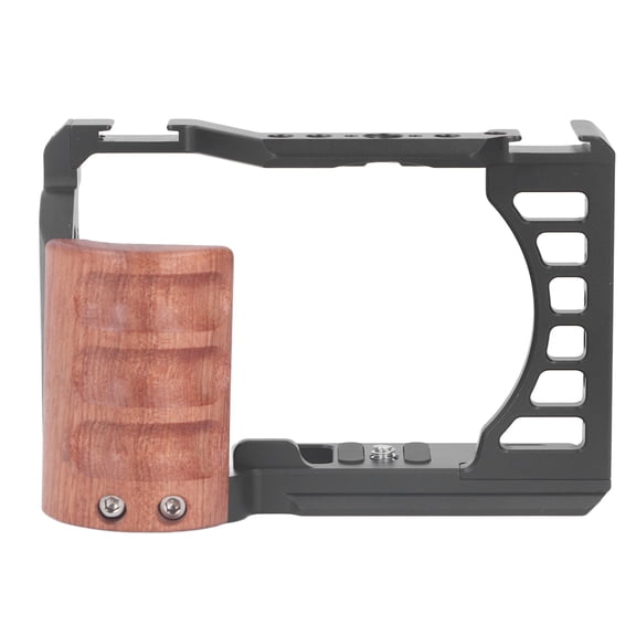 OVTSC Full Camera Cage Protective Video Rig with Ergonomic Wood Handle, 1/4 & 3/8 Inch Threaded Holes, Cold Shoe Mount for ZV E1 Vlog Camera (7.09 x 4.72 x 2.76 inches / 18.0 x 12.0 x 7.0 cm)