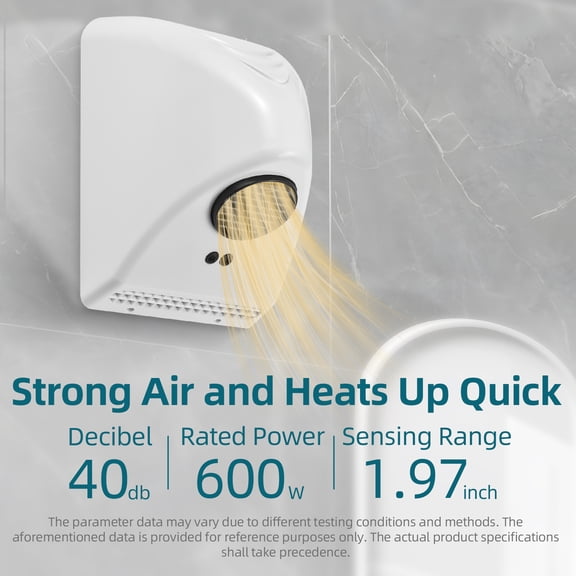 OVTSC Hand Dryers for Bathrooms Commercial 600W Low Noise Touchless Electric Automatic Sensor Wall Mounted Warm Wind Home Hotel White