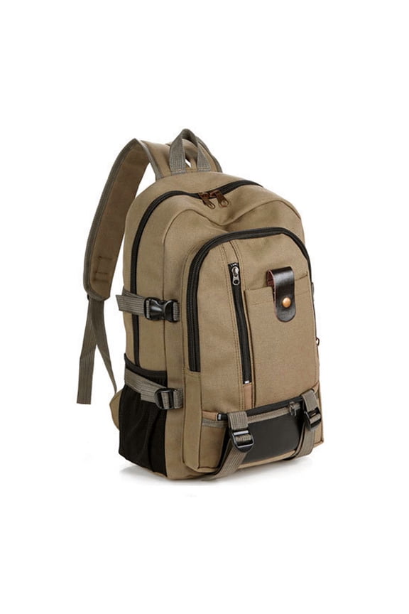 Portable Canvas Backpack for Men, High Capacity School Bookbag and Casual Travel Daypack for Hiking Camping Storage, Khaki (17.3 x 11.0 x 3.9 inches / 44 x 28 x 10 cm)
