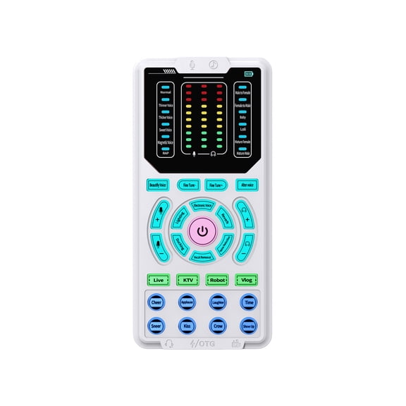 OVTSC Portable Voice Changer Device 15 Voice Modes Noise Reduction Sound Card with 10-Level Live Streaming Effects Built-in Battery for Phone Laptops Computer Games (4.5 inches / 11.5 cm)