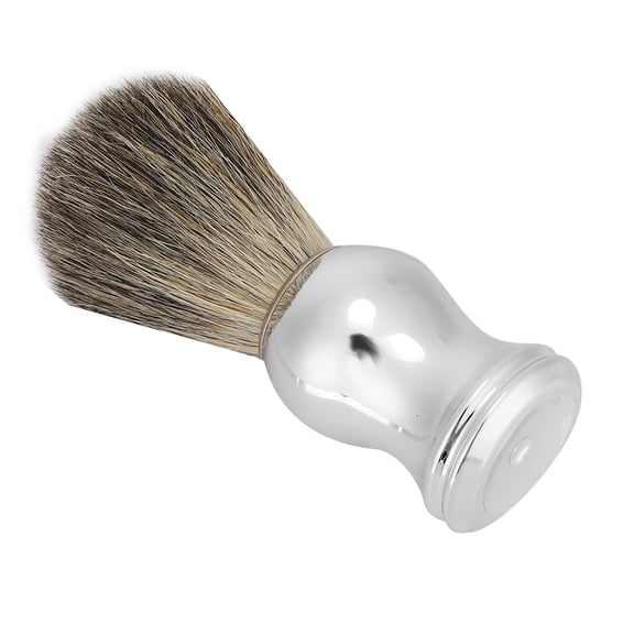 OVTSC Premium Badger Hair Shaving Brush with Ergonomic Silver Handle for Professional Barber Salon and Home Facial Cleaning Foaming Men Grooming, Portable 4.4 inches / 11.2 cm Long
