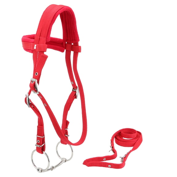 OVTSC Red Adjustable Horse Bridle Rein Harness Headstalls Removable Snaffle with Soft Cushion, Premium Equestrian Gear for Riding, Comfortable Fit for Optimal Performance (9.84 in / 25 cm)