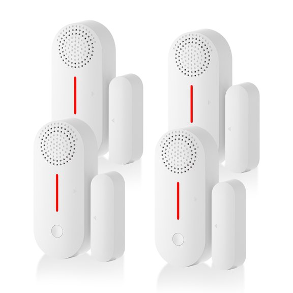 OVTSC Smart WiFi Window Door Alarm Home Security System Wireless Magnetic Entry Anti-Theft Voice Control Defense System Kit for Apartments Garage Office 4-Pack (3.6 x 1.5 in / 9.05 * 3.75 cm)