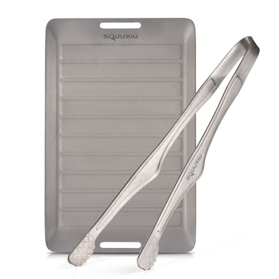 OVTSC Ti Camping Grill Pan & BBQ Tongs Set Portable Outdoor Cookware Non-Stick Surface Matte Finish Perfect for 1 Person