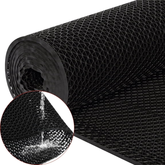 OVYEFR Non-Slip Drainage Floor Mat, 3 x 16.4ft Commercial Pool Mats for Outdoor, Indoor, Bathroom, Kitchen, Wet Areas, Patio, Restaurant, Black