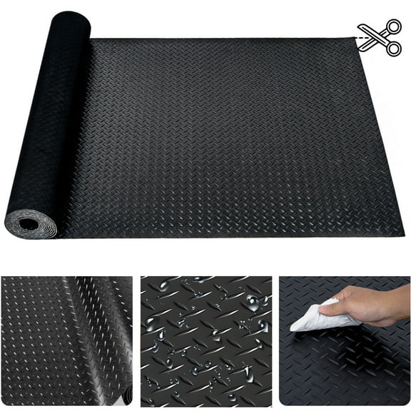 OVYEOFR 16.4 x 3.3 ft Heavy Duty Garage Floor Mat Rolls, Waterproof Non-Slip Rubber Mat for Under Car, Black