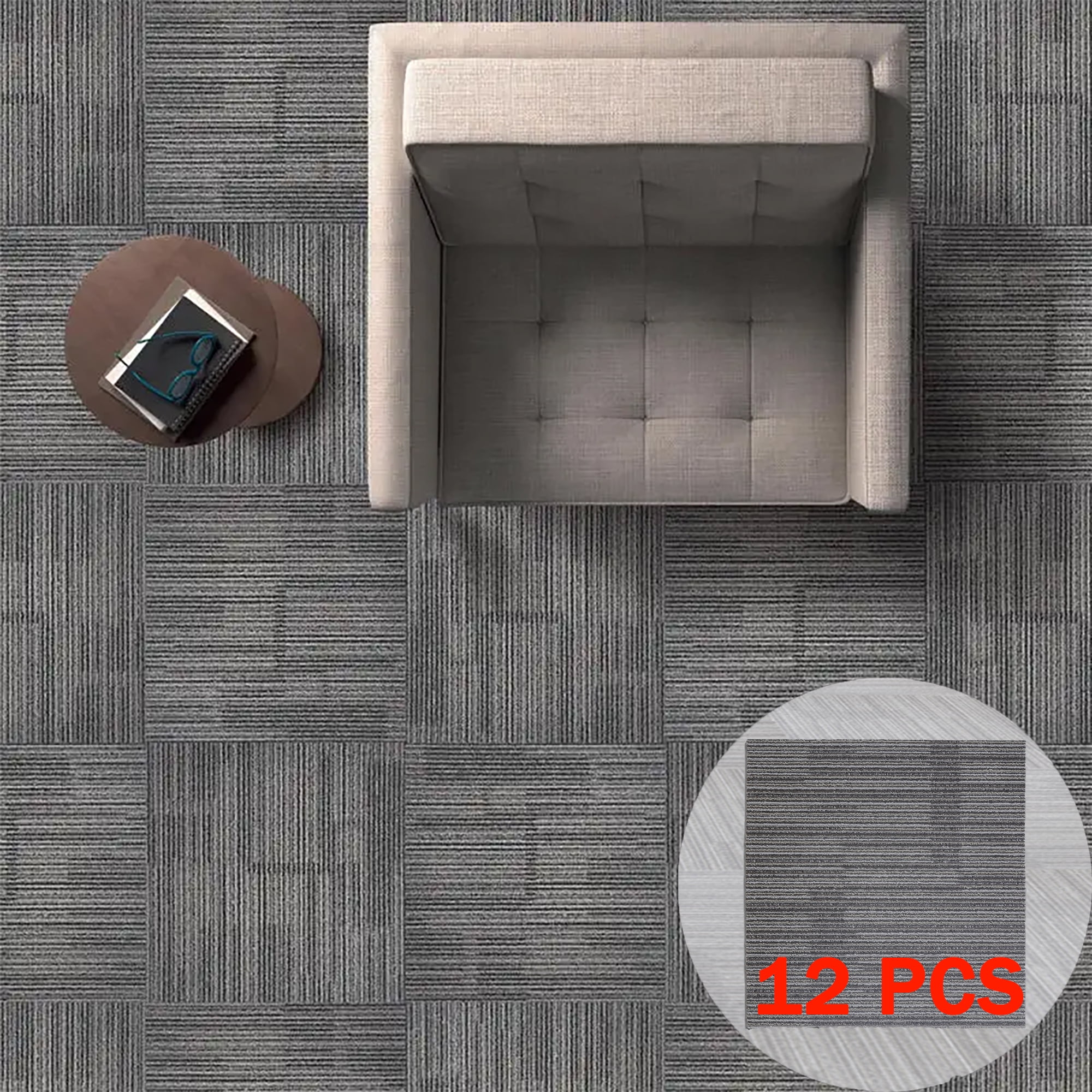 OVYEOFR 20" x 20" Self-Adhesive Carpet Tile, 12 Tiles/32 Sq. ft. Multi-Purpose Peel and Stick Carpet Floor Tile