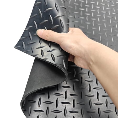 OVYEOFR 3.3ft x 16.4ft Garage Floor Mat, Heavy Duty Garage Flooring Roll, Non-Slip Diamond Plate Rubber Mat, Black