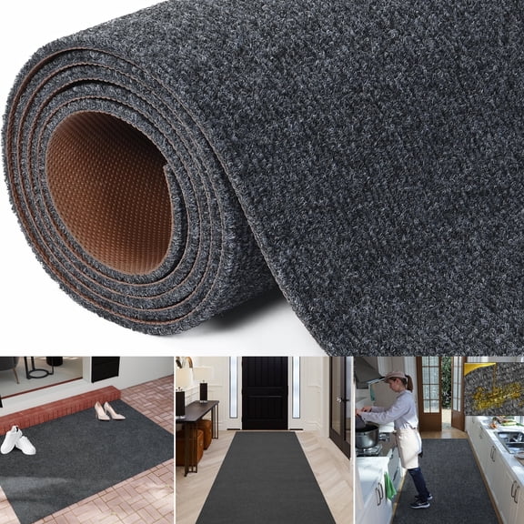 OVYEOFR 3 x 16.4ft Commercial Rug, Non Slip Runner Rug with Rubber Backing, Indoor Outdoor Utility Rug for Entrance, Kitchen, Corridor, Dark Grey