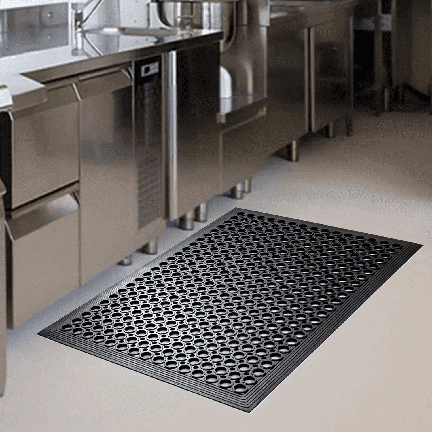 Black Heavy Duty Rubber Anti-Fatigue Drainage Mat 60" x 36"