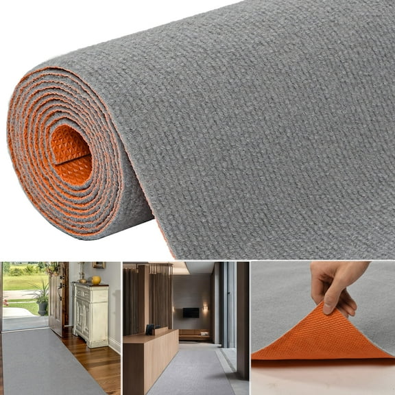 OVYEOFR 4 x 10ft Commercial Floor Mat, Non-Slip Runner Rug with Rubber Backing, Indoor Outdoor Utility Rug for Hallway Kitchen Entryway, Light Grey