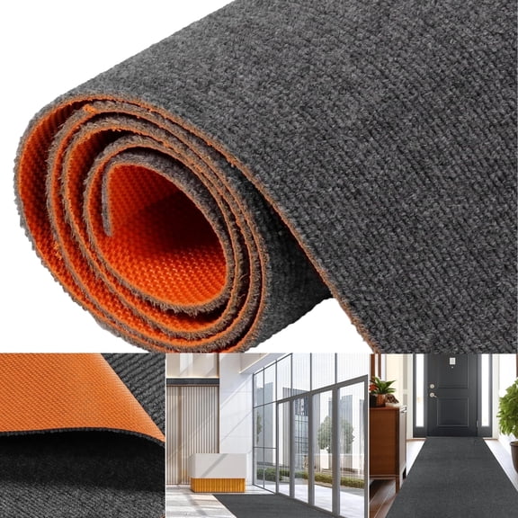 OVYEOFR 4' x 10' Commercial Carpet Utility Rugs, Non-Slip Runner Rug with Rubber Back Indoor Outdoor, Entrance Doormat for Hallways Kitchen Decks Patio, Grey