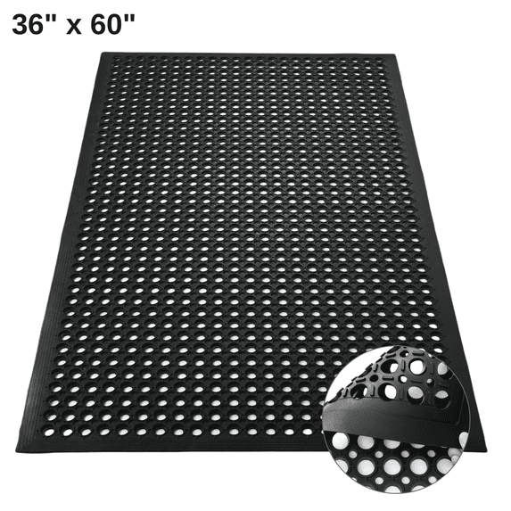 OVYEOFR Rubber Drainage Mat, Commercial Kitchen Restaurant Mats, Non-Slip Anti-Fatigue Doormat for Bathroom Garage Pool Indoor Outdoor, 60" x 36"