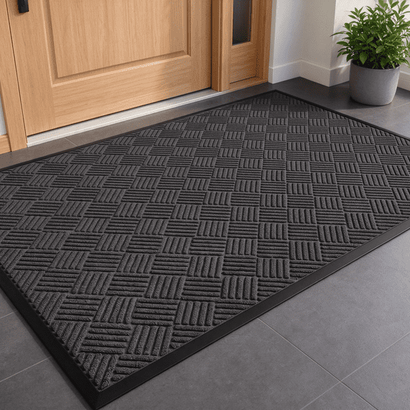 OVYEOFR Entrance Door Mat, 3' x 5' Non-Slip Doormat with Rubber Backing, Indoor Outdoor Entry Rug, Gray