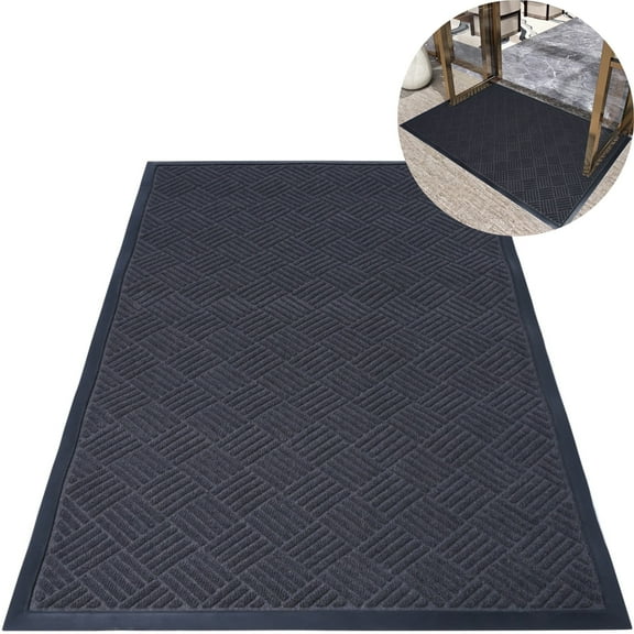 OVYEOFR Entrance Door Mat, 3' x 5' Crosshatch Texture Doormat with Rubber Backing, Indoor/Outdoor, Gray